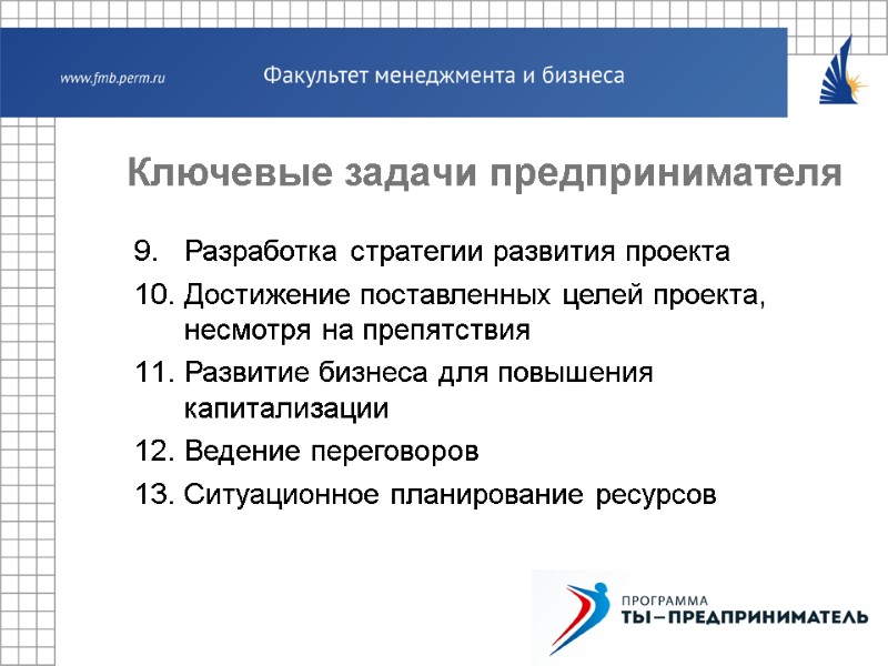 Разработка стратегии развития проекта Достижение поставленных целей проекта, несмотря на препятствия Развитие бизнеса для
